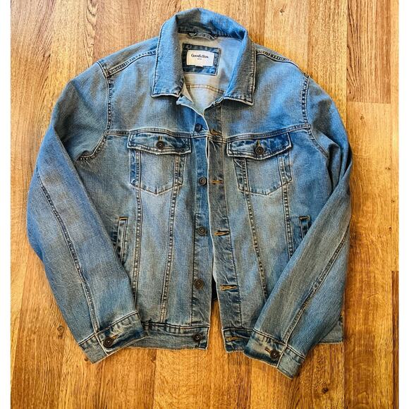 Men's Trucker Denim Jacket - Goodfellow & Co Blue L Denim Fall Coat - Picture 6 of 9